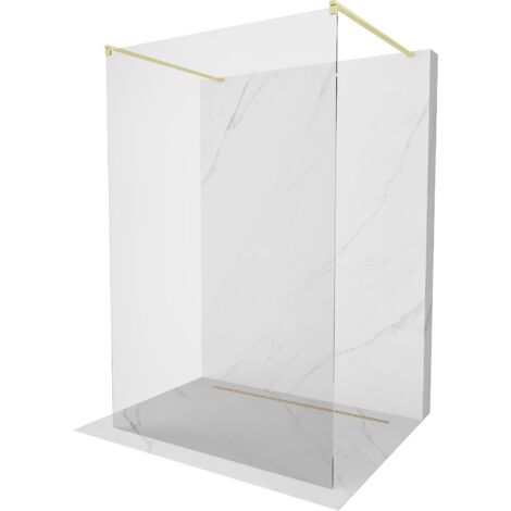 Mexen Kioto paroi de douche indépendante 135 x 200 cm, verre transparent 8 mm, finition dorée brossée - 800-135-002-55-00 (1/5)