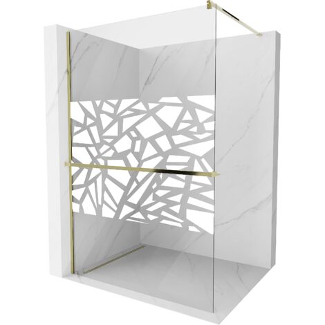 Mexen Kioto+ Paroi de douche avec étagère Walk-in 90 x 200 cm, motif blanc, or - 800-090-121-50-85 (1/5)