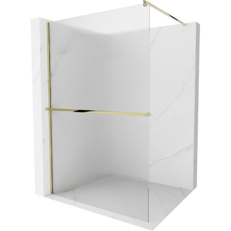 Mexen Kioto+ paroi de douche avec étagère Walk-in 90 x 200 cm, rayures, or - 800-090-121-50-09 (1/5)