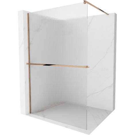 Paroi de douche Mexen Kioto+ avec étagère Walk-in 90 x 200 cm, rayures, or rose - 800-090-121-60-09 (1/5)