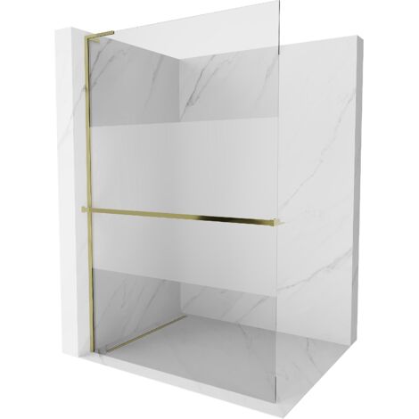 Mexen Kioto+ L paroi de douche avec étagère Walk-in 70 x 200 cm, transparent/gelé, doré - 800-070-123-50-35 (1/5)