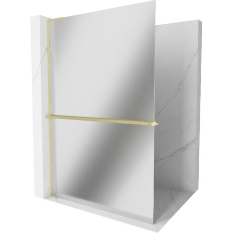 Mexen Kioto+ L paroi de douche avec étagère Walk-in 70 x 200 cm, miroir, doré brossé - 800-070-123-55-50 (1/5)