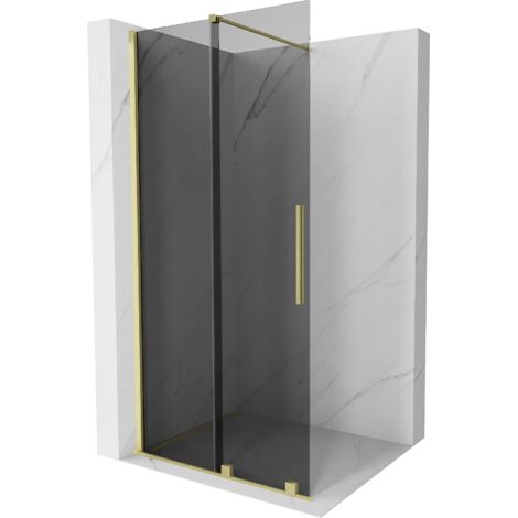 Mexen Velar paroi de douche Walk-in extensible 75 x 200 cm, graphite 8 mm, finition dorée - 871-075-000-43-55 (1/5)