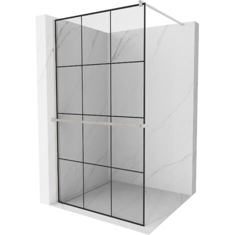 Mexen Kioto+ paroi de douche avec étagère Walk-in 100 x 200 cm, motif noir, nickel brossé - 800-100-121-97-77 (1/5)