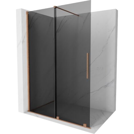 Mexen Velar paroi de douche coulissante Walk-in 130 x 200 cm, graphite 8 mm, laiton brossé - 871-130-000-43-65 (1/5)