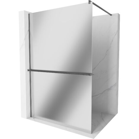 Mexen Kioto+ paroi de douche avec étagère Walk-in 140 x 200 cm, miroir, gris foncé brossé - 800-140-121-66-50