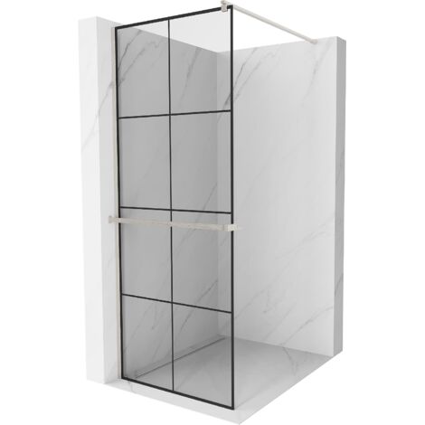 Mexen Kioto+ paroi de douche avec étagère Walk-in 80 x 200 cm, motif noir, nickel brossé - 800-080-121-97-77 (1/5)