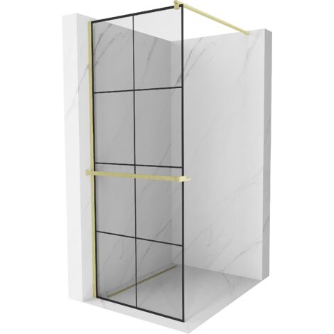 Mexen Kioto+ paroi de douche avec étagère Walk-in 80 x 200 cm, motif noir, finition dorée - 800-080-121-55-77 (1/5)