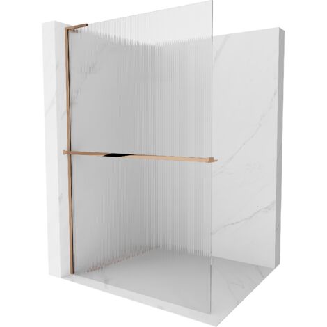 Mexen Kioto+ L mur de douche avec étagère Walk-in 90 x 200 cm, transparent, or rose - 800-090-123-60-09 (1/5)