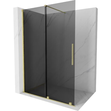 Mexen Velar paroi de douche pliante Walk-in 140 x 200 cm, graphite 8 mm, doré brossé - 871-140-000-43-55 (1/5)