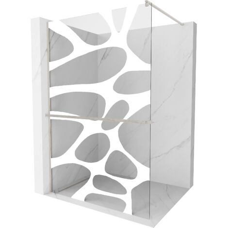 Mexen Kioto+ paroi de douche avec étagère Walk-in 140 x 200 cm, motif blanc, nickel brossé - 800-140-121-97-97 (1/5)