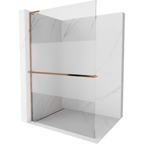 Mexen Kioto+ L paroi de douche avec étagère Walk-in 100 x 200 cm, transparent/mat, or rose - 800-100-123-60-35 (1/5)