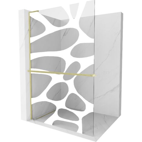 Mexen Kioto+ L paroi de douche avec étagère Walk-in 90 x 200 cm, motif blanc, doré brossé - 800-090-123-55-97 (1/5)