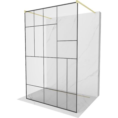 Mexen Kioto paroi de douche autoportante 130 x 200 cm, motif noir 8 mm, doré brossé - 800-130-002-55-78 (1/5)