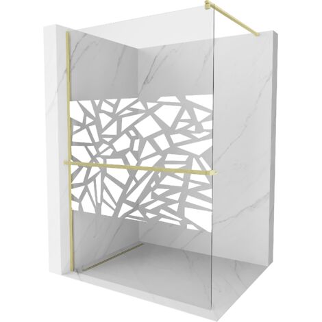 Mexen Kioto+ paroi de douche avec étagère Walk-in 90 x 200 cm, motif blanc, or brossé - 800-090-121-55-85 (1/5)