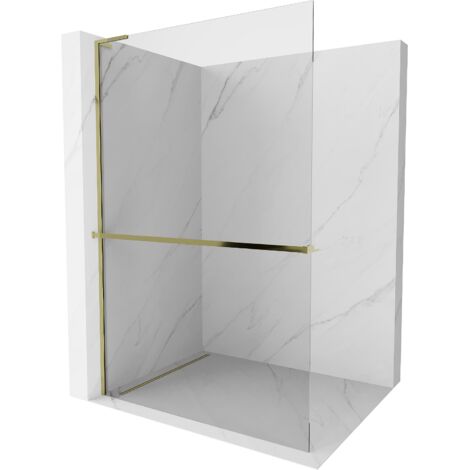 Mexen Kioto+ L paroi de douche avec étagère Walk-in 85 x 200 cm, transparente, dorée - 800-085-123-50-00 (1/5)