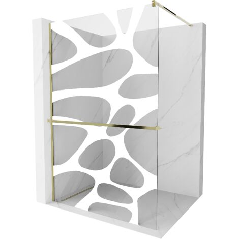 Mexen Kioto+ paroi de douche avec étagère Walk-in 90 x 200 cm, motif blanc, or - 800-090-121-50-97 (1/5)