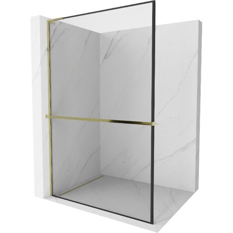 Mexen Kioto+ L paroi de douche avec étagère Walk-in 110 x 200 cm, motif noir, doré - 800-110-123-50-70 (1/5)