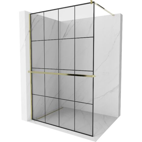 Mexen Kioto+ paroi de douche avec étagère Walk-in 130 x 200 cm, motif noir, or - 800-130-121-50-77 (1/5)