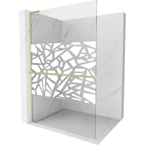Mexen Kioto+ L paroi de douche avec étagère Walk-in 70 x 200 cm, motif blanc, doré brossé - 800-070-123-55-85 (1/5)