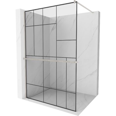 Mexen Kioto+ paroi de douche avec étagère Walk-in 100 x 200 cm, motif noir, nickel brossé - 800-100-121-97-78 (1/5)
