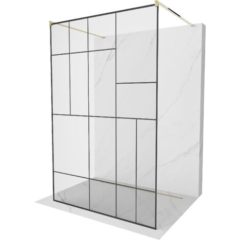 Mexen Kioto paroi de douche autoportante 130 x 200 cm, transparent/Design noir 8 mm, Or - 800-130-002-50-78 (1/5)