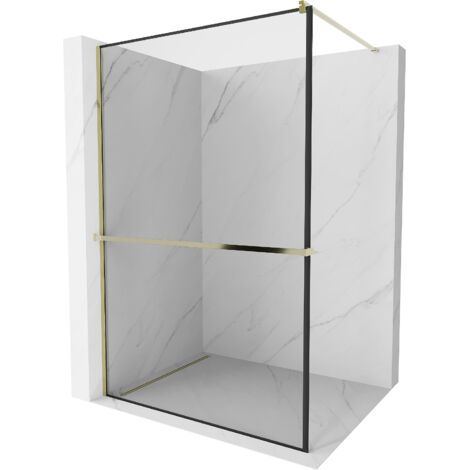 Mexen Kioto+ paroi de douche avec étagère Walk-in 90 x 200 cm, motif noir, doré - 800-090-121-50-70 (1/5)