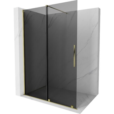 Mexen Velar paroi de douche coulissante Walk-in 160 x 200 cm, graphite 8 mm, doré - 871-160-000-43-50 (1/5)