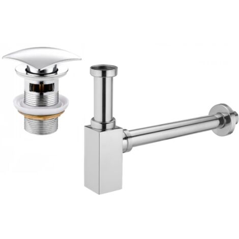 Mexen demi-siphon carré pour lavabo avec bouchon clic-clac, avec trop-plein, Chrome - 7992660-00 (1/3)