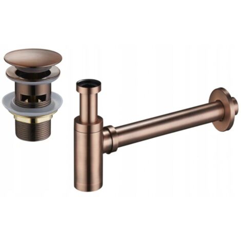 Mexen demi-siphone rond pour lavabo avec bouchon clic-clac, avec trop-plein, Cuivre antique - 7992050-45
