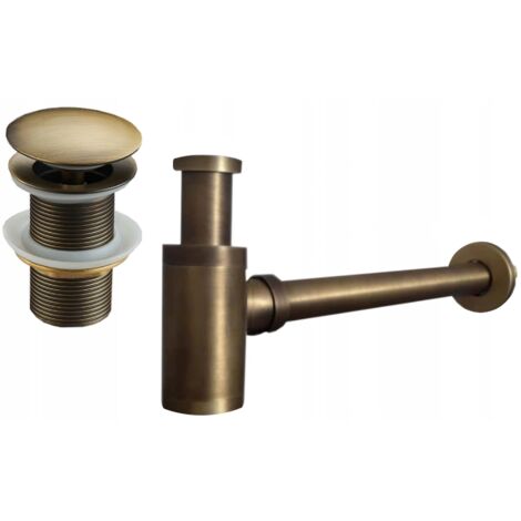 Mexen demi-siphon rond pour lavabo avec bouchon céramique clic-clac, sans trop-plein, Bronze antique - 7991050-30