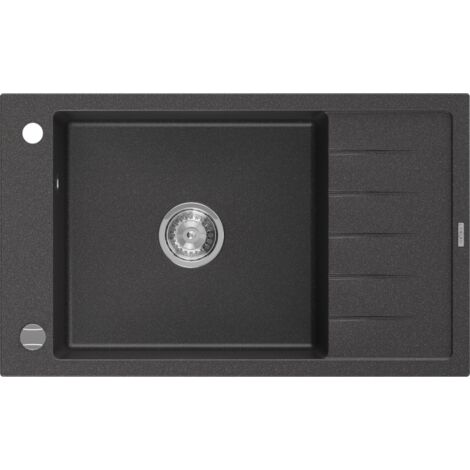 Mexen Elias évier en granit à 1 cuve avec un égouttoir court 795 x 480 mm, Noir moucheté - 6511791005-76 (1/5)