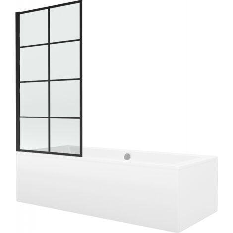 Mexen Cube baignoire rectangulaire 170 x 80 cm avec habillage et paravent 1 volet 80 cm, motif noir - 550517080X9308017077 (1/5)