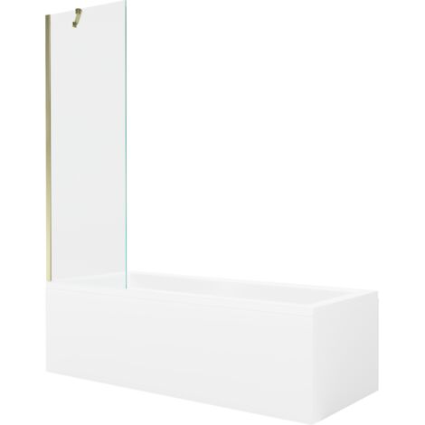 Mexen Cubik baignoire rectangulaire 160 x 70 cm avec tablier et paroi 1-volet 60 cm, transparent, doré - 550316070X9506000050 (1/5)