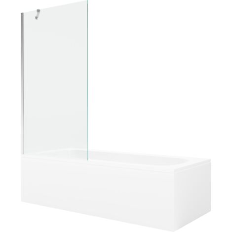 Baignoire rectangulaire Mexen Vega 160 x 70 cm avec tablier et paroi 1 volet 90 cm, transparent, chrome - 550116070X9509000001 (1/5)
