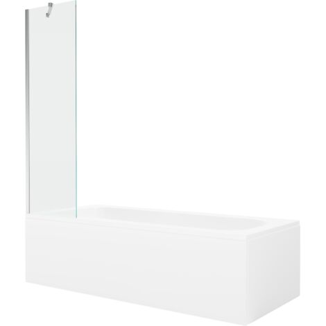 Baignoire rectangulaire Mexen Vega 170 x 70 cm avec habillage et paroi 1 volet 50 cm, transparent, chrome - 550117070X950500000