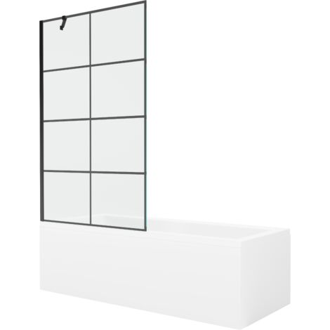 Mexen Cubik baignoire rectangulaire 150 x 70 cm avec habillage et paravent 1 vantail 100 cm, motif noir - 550315070X9510007077 (1/5)