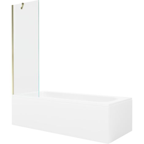 Mexen Vega baignoire rectangulaire 150 x 70 cm avec tablier et paroi 1-volet 60 cm, transparent, doré - 550115070X9506000050 (1/5)