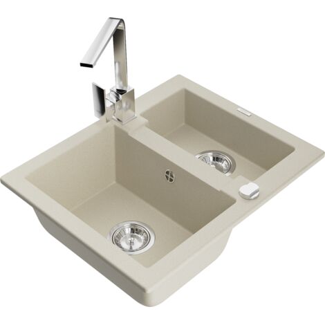 Mexen Carlos évier en granit à 1,5 cuve avec robinet mélangeur Rita, Beige - 6518-69-670300-00 (1/5)