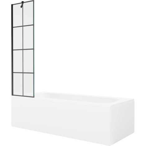 Mexen Vega baignoire rectangulaire 150 x 70 cm avec tablier et paroi 1-volet 50 cm, motif noir - 550115070X9505007077 (1/5)