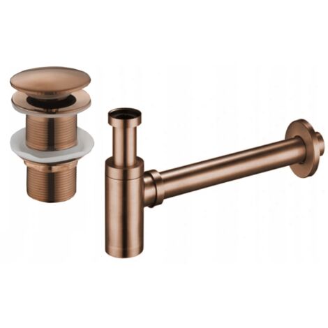Mexen demi-siphon rond pour lavabo avec bouchon céramique clic-clac, sans trop-plein, Or rose - 7991050-60