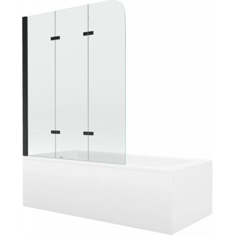 Mexen Cubik baignoire rectangulaire 150 x 70 cm avec tablier et paroi 3 volets 120 cm, transparent, noir - 550315070X9012037000 (1/5)