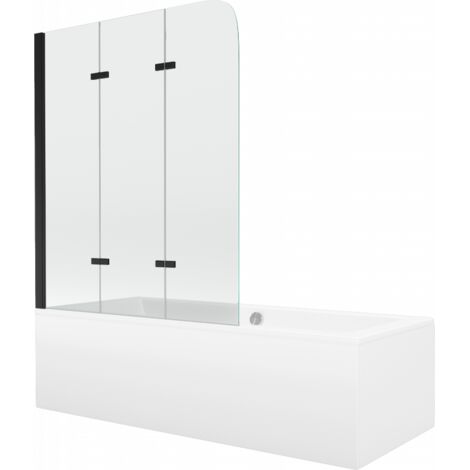 Mexen Cube baignoire rectangulaire 180 x 80 cm avec tablier et paroi 3 volets 120 cm, transparent, noir - 550518080X9012037000 (1/5)