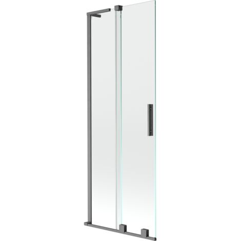 Paroi de baignoire coulissante Mexen Velar L 2 vantaux 75 x 150 cm, transparent, gris canon brossé - 896-075-003-01-66 (1/2)