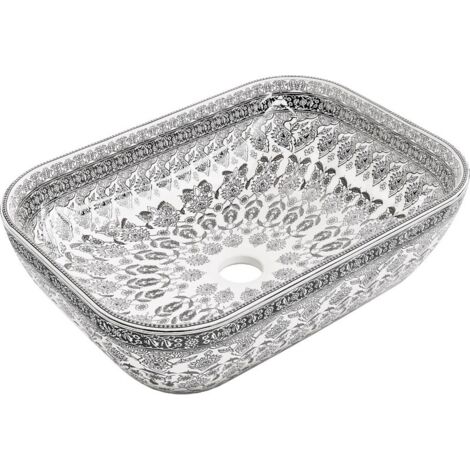 Mexen – Lavabo sur colonne en céramique 45 x 32 cm blanc avec motif noir – Pour salle de bain moderne – 21084586