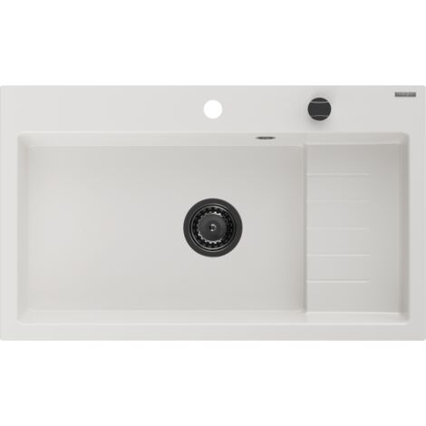 Mexen Omar évier en granit 1 bac 800 x 480 mm, blanc, siphon noir - 6520801005-20-B (1/5)