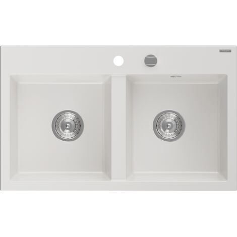 Mexen Hektor évier en granit 2 bacs 800 x 480 mm, blanc, siphon chromé - 6521802000-20 (1/5)