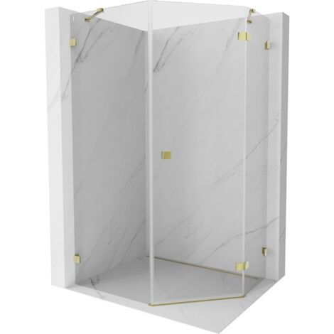 Mexen Lunar cabine de douche pentagonale pivotante droite 80 x 100 cm, transparent, dorée - 831-080P-100L-50-00-P (1/5)
