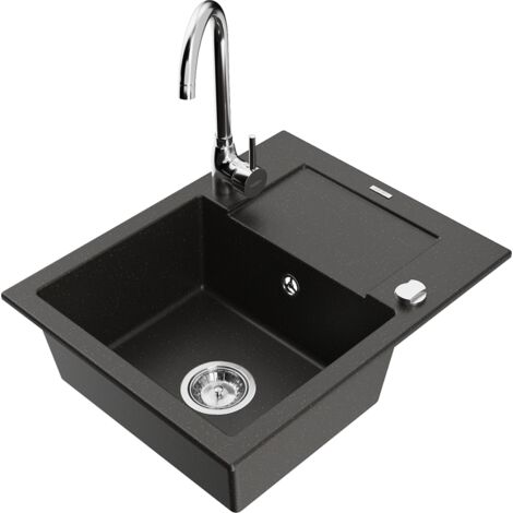 Mexen Enzo évier en granit 1 bac avec égouttoir et mitigeur Telma, noir/or - 6506-75-670200-00 (1/5)