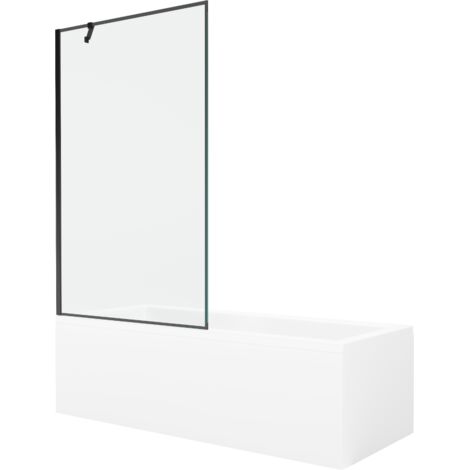 Mexen Cubik baignoire rectangulaire 160 x 70 cm avec habillage et paravent 1 volet 100 cm, motif noir - 550316070X9510007070 (1/5)